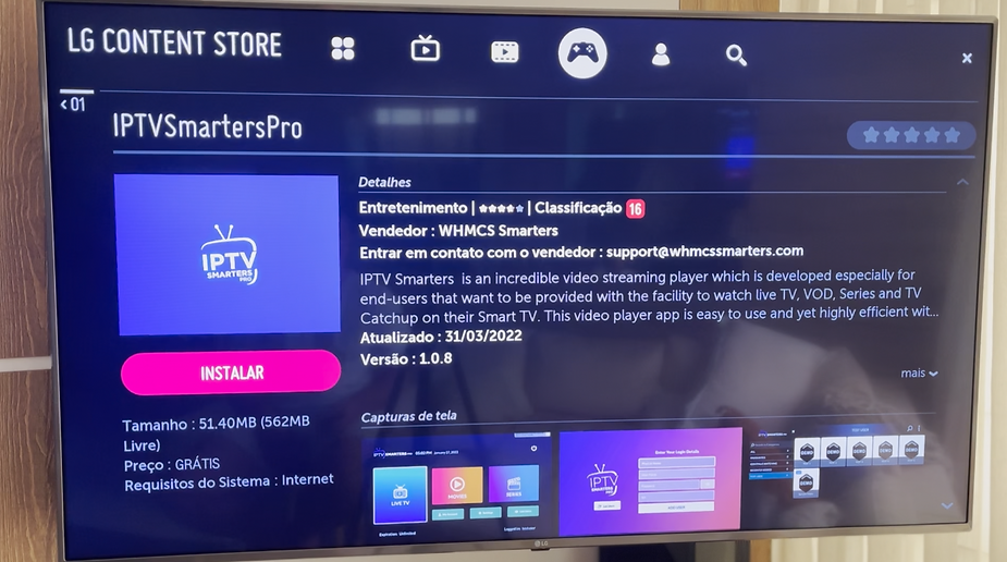 Selecione com as setas do seu controle remoto a opção INSTALAR.